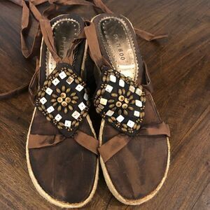 NEW Bamboo boho beachy tie up wedges